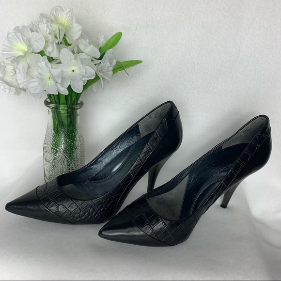 Kenneth Cole Dress Shoe Black Metallic Heel Sz 7 - Picture 1 of 16